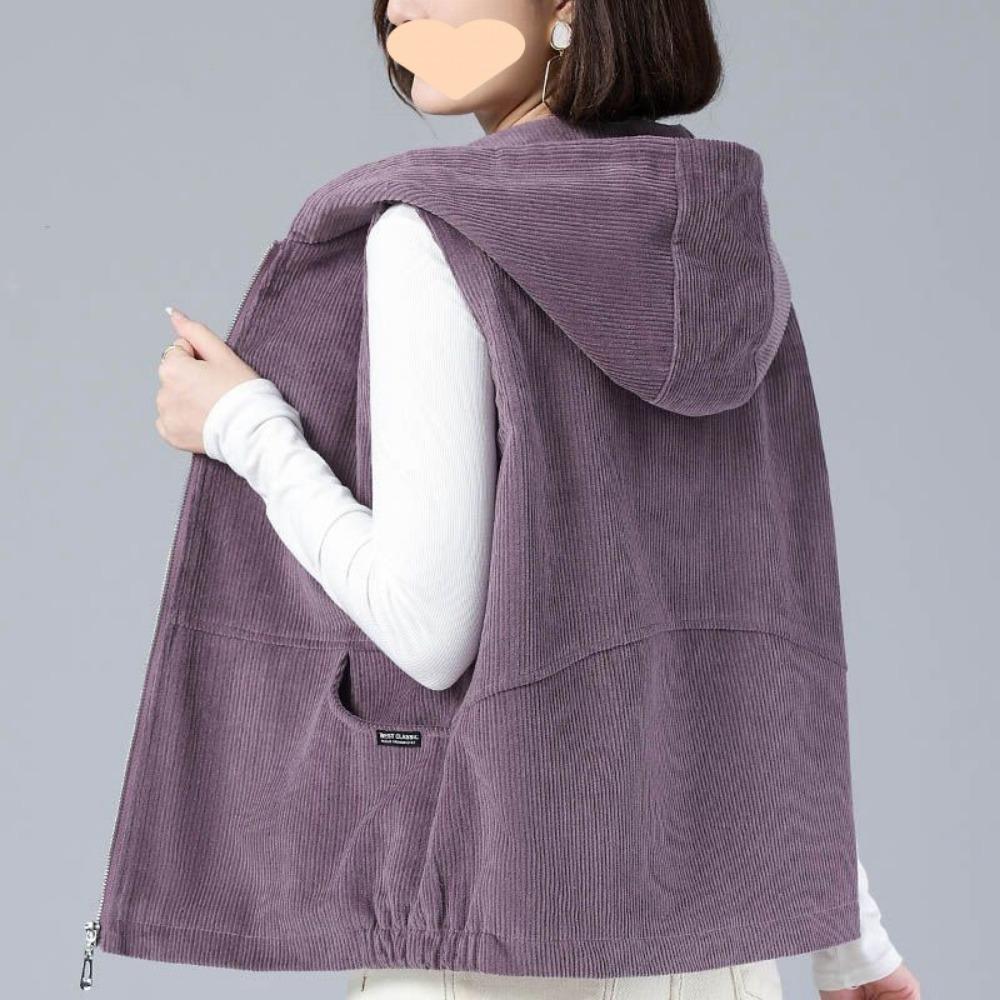 

Повседневный вельветовый короткий жилет с капюшоном для женщин, весенне-осенний жилет для матери среднего возраста XXXL фиолетовый