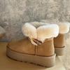 Fashion New Retro Winter Cow Suede Warm Snow Boots Handmade Women's Cute Round Head Thick Bottom with Suede Warm Cotton Boots Size 40