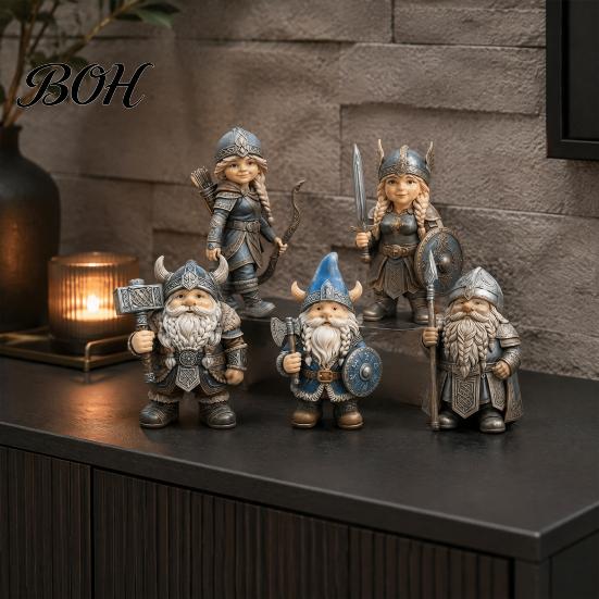 Stable Base Desk Sculptures Viking Gnome Warrior Figurine, Resin Nordic Dwarf Statue, Decorative Weather Resistant Yard Decorations Soldier