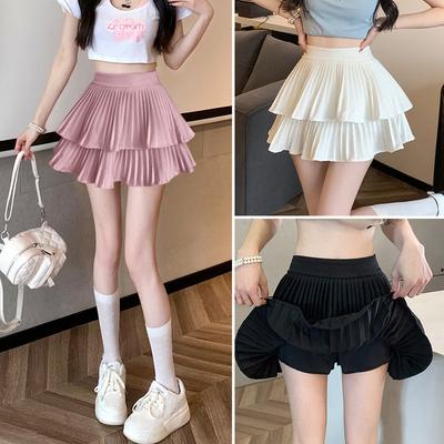 Korean  Sexy Pleated Skirts Women Solid High Waist All-Match Summer  Culottes Mini Cupcake Skirts