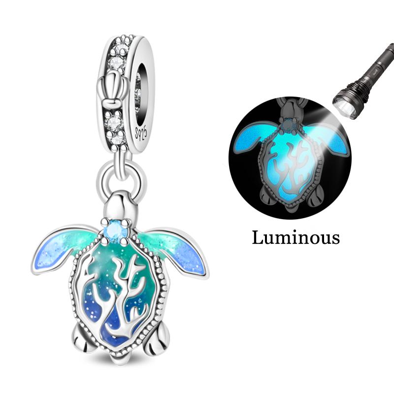 925 Silver Luminous Sea Star Turtle Shell Charms Bead Dangle For Women Fine DIY Birthday Jewelry Gifts
