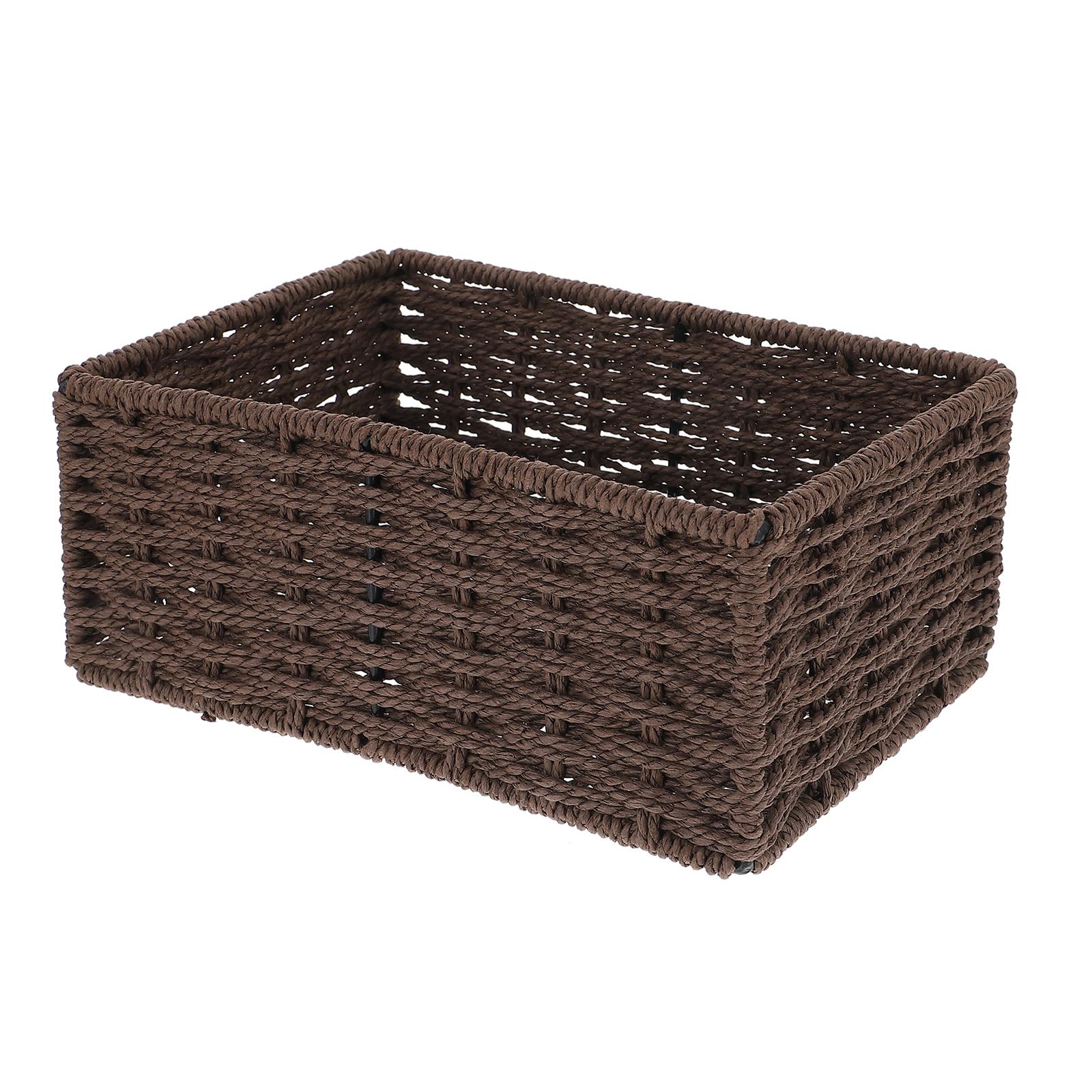 

Faux Rattan Woven Storage Basket Multi-Function Tabletop Organizer Decorative Desktop Sundries Box Natural Style Living Room кавовий