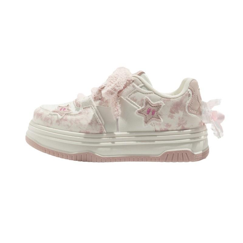 Stilvolle Damen-Sneaker Weiß Low-Top: Vielseitige Frühlingsmode mit dicken Sohlen