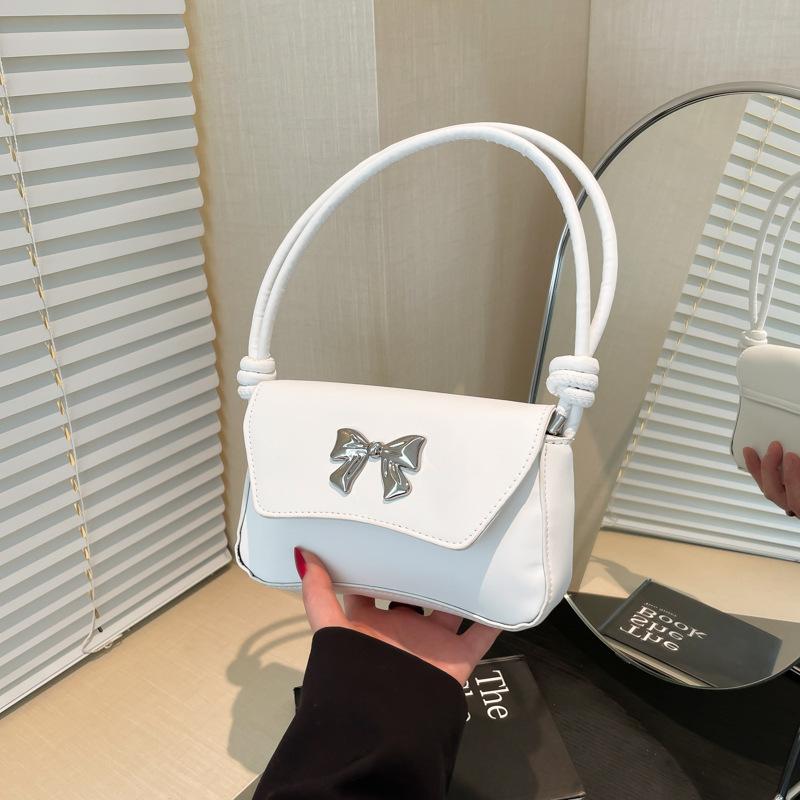 2025 Solid Color Summer New Simple Fashion Bow Casual Commuting French Underarm Shoulder Messenger Bag Bag Women