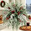 12" Artificial Norfolk Pine with Red Berries &Snow.Realistic Xmas Decor for Home, Wreaths,Vase Fillers.Festive Winter Desk Decor