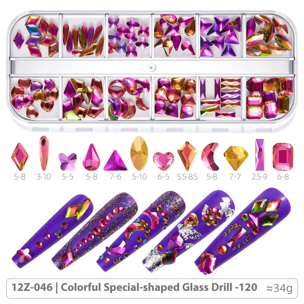 Broca para Nail Art 12 Compartimentos Strass Fundo Plano Broca Formato Especial Unha Vidro AB Aurora Transparente Broca Unha Conjunto de Joias para Nail Art