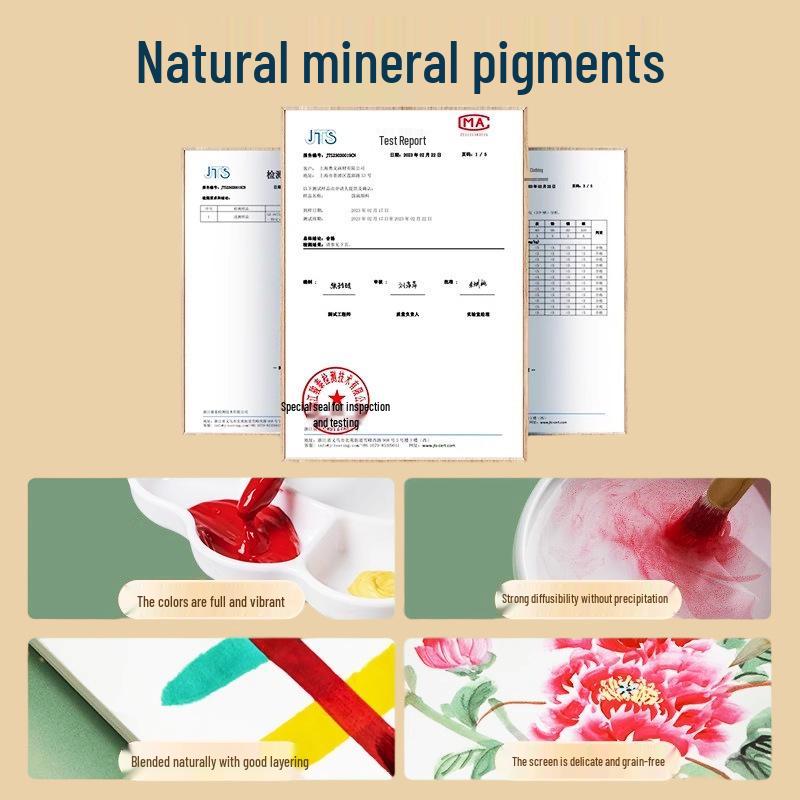 Chinese Painting Set: 12 or 24 Mineral Pigment Colors with 8K Xuan Paper - Raw and Ripe Varieties for Ink Wash Painting