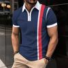 New Men's Casual POLO Shirt Lapel Zip Colour Blocking Business Versatile T-shirt Tops