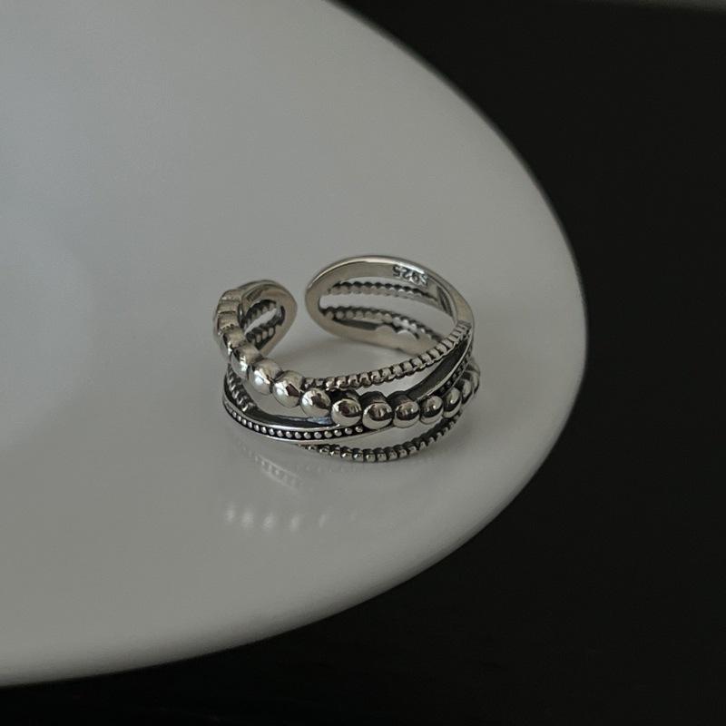 925 Silver Rings INS Fashion Hip Hop Vintage Couples Adjustable Jewelry Hollow Lines Punk Thai Silver Party