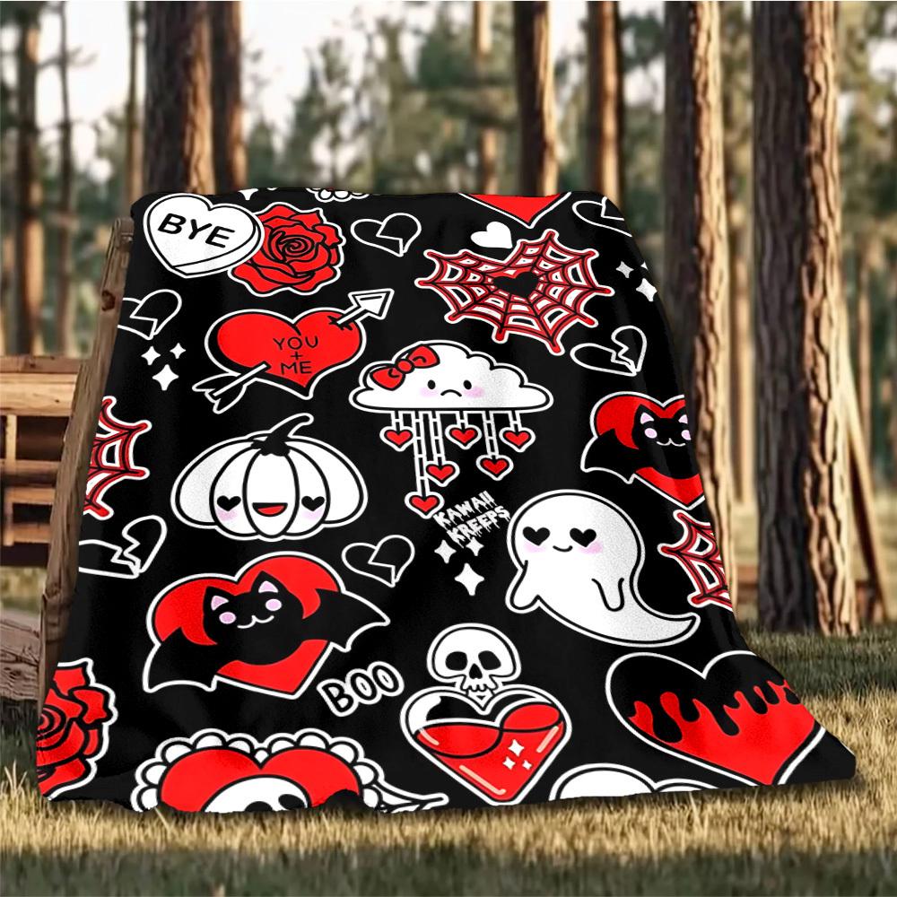 1pc Gothic decor Throw Blanket Polyester Fiber, Lightweight Flannel, Soft & Warm, All Season Use for Outdoor, Camping