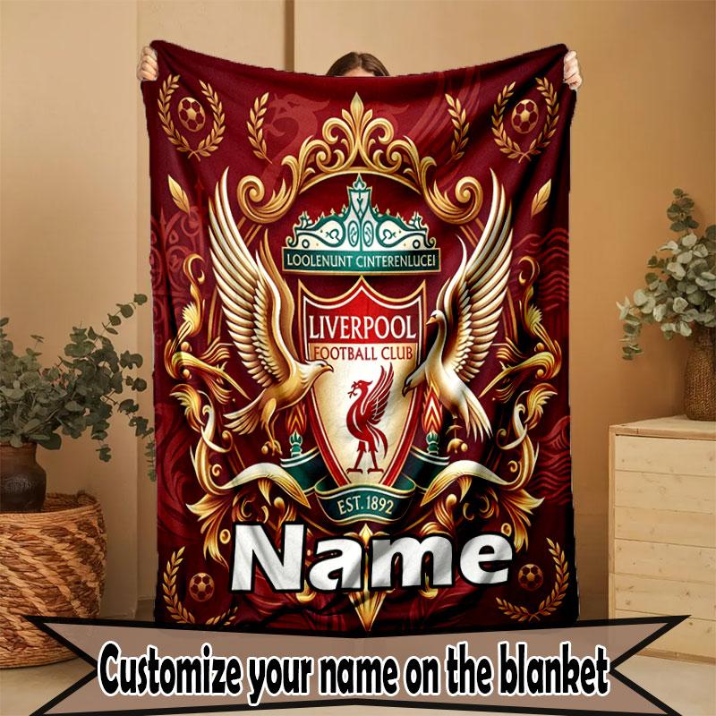 Custom Name Personalized Liverpool Football Club Print Blanket, Home Decor, Bedroom, Sofa, Camping, Couch, Gifts for Birthday Christmas