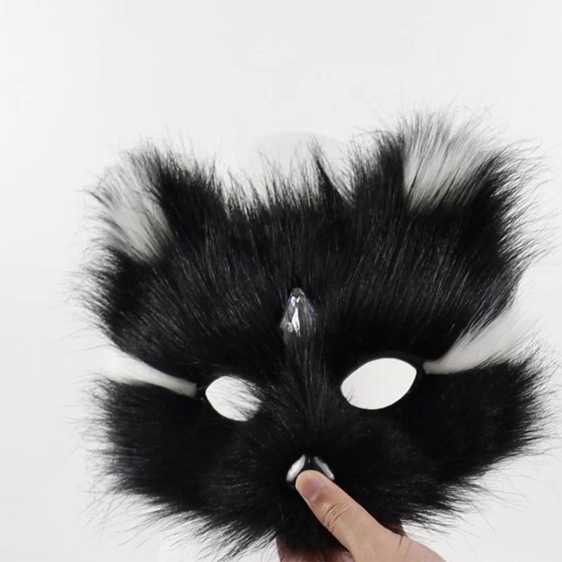 Plush Feline Foxes Half Face Mask With Sparkling Rhinestones Perfect For Costume Balls Lightweight Fabric