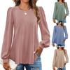 Women's Crew Neck Long Sleeve Eyelet Puff Sleeve Loose Fit Casual Top Solid Tunic