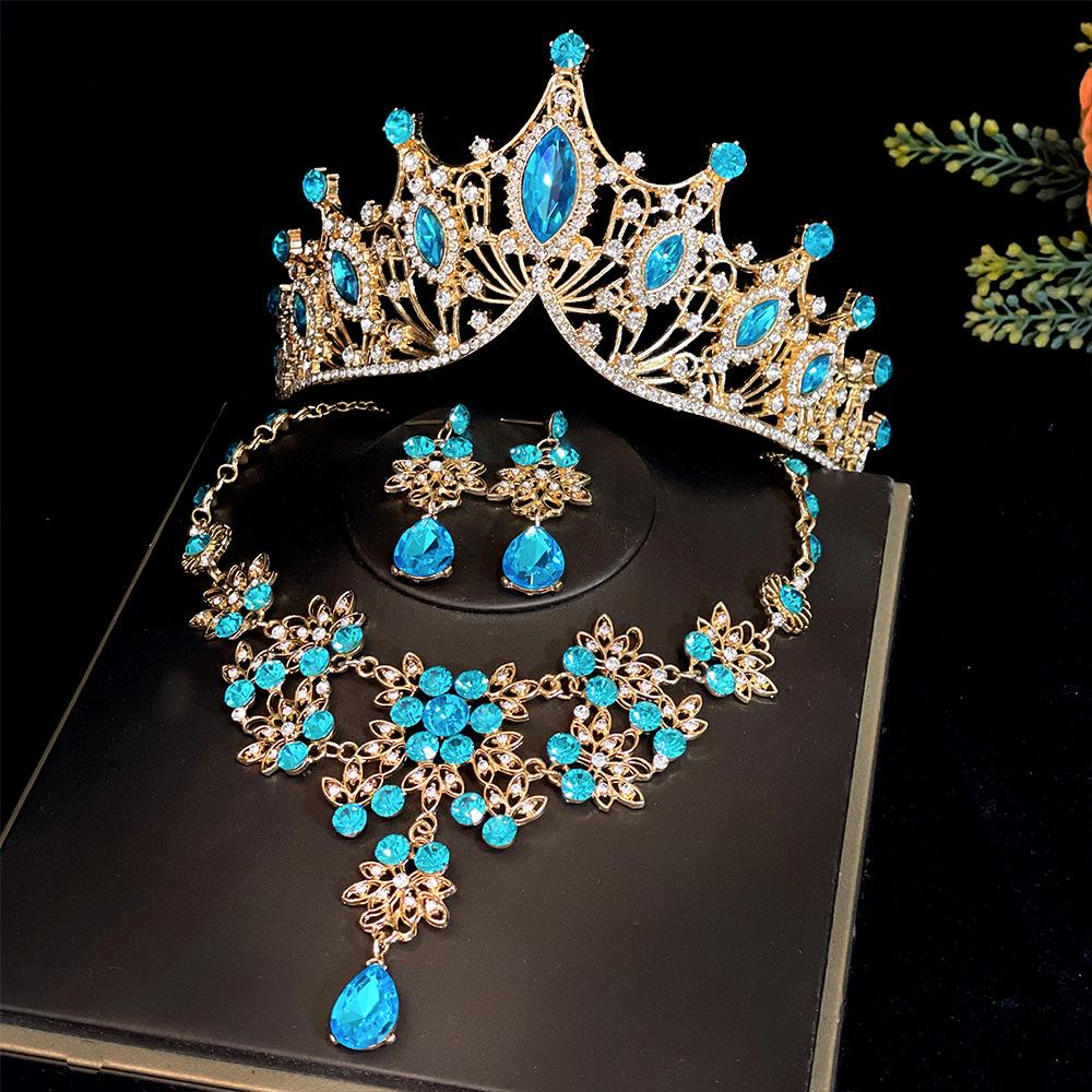 Bridal Crown Three Piece Suit Wedding Crown Tiara Necklace Earrings Korean Super Fairy Wedding Dress Accessories