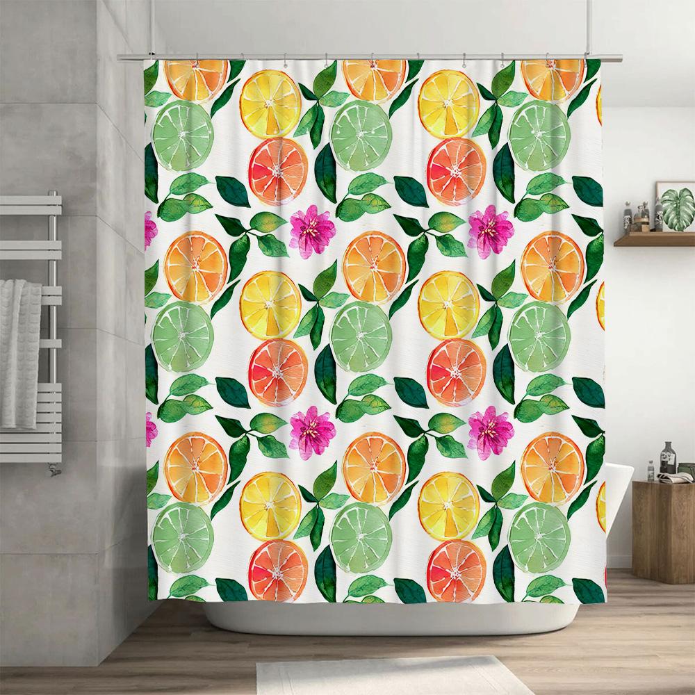 Brightly Colored Citrus Fruit Shower Curtain Set For Bathroom Decor Orange Slice Design Pattern Print Waterproof Fabric 72 Inche