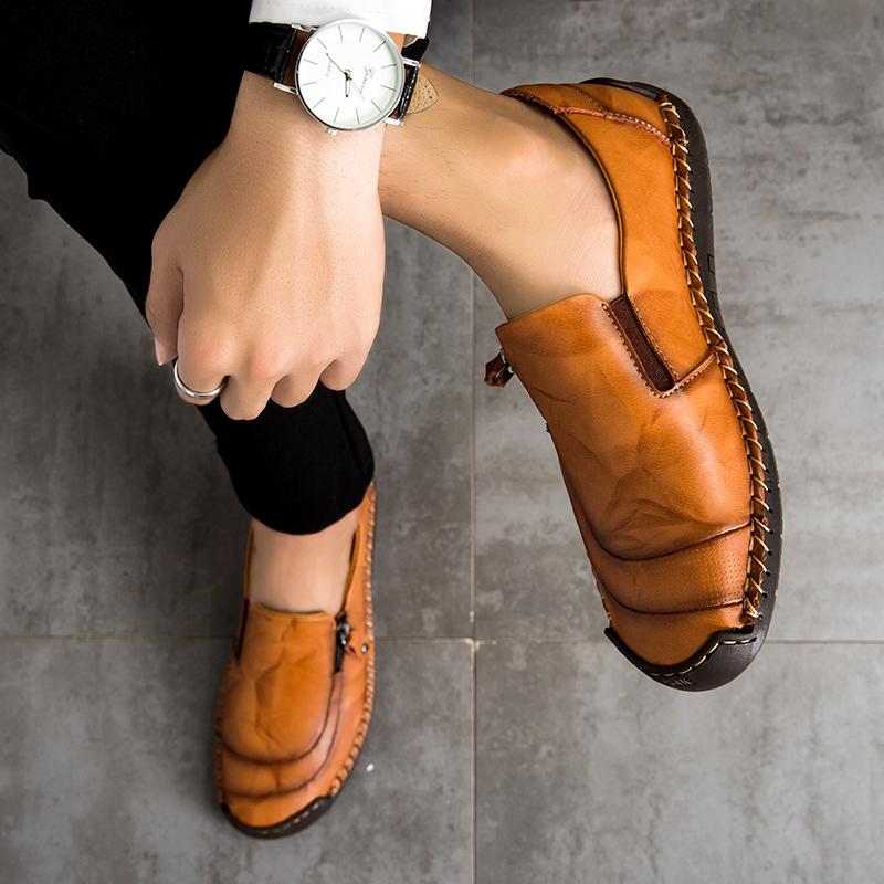 Handmade Retro Cow Leather Shoes Men Flats Fashion Casual Shoes Men Loafers Moccasins Men Shoes