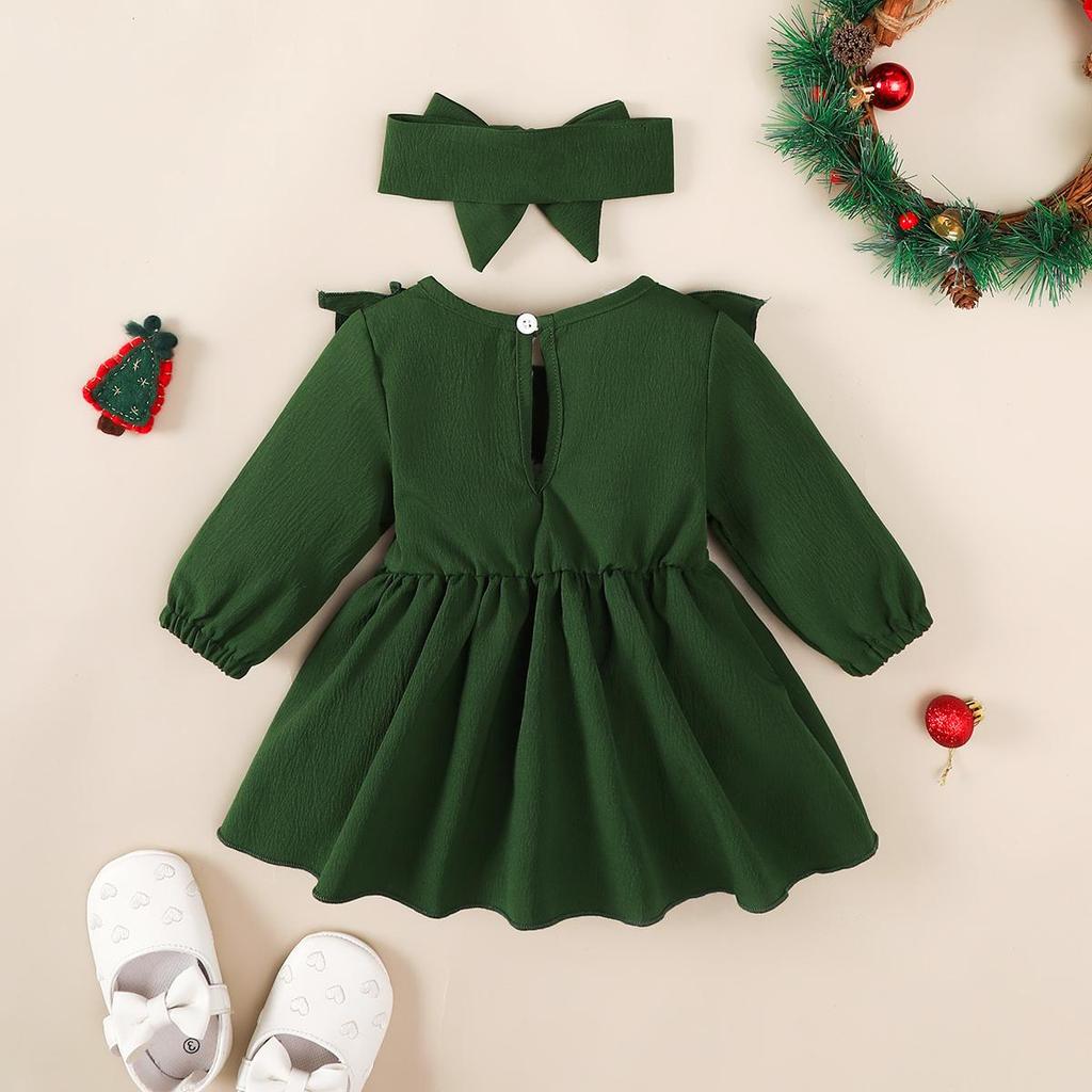 Christmas 5 Color Dresses Long Sleeved Princess Dress with Bow+Headband for Baby Girls 1-18 Months New Year Holiday Costume