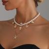 Ocean Elements Starfish Pendant Pearl Necklace Summer Beach Vacation ins Wind Collarbone Chain