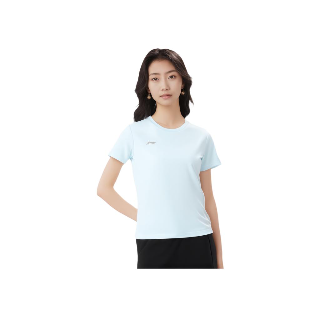 Li Ning Sports Lifestyle Series Solid Color Round Neck Comfortable Versatile Breathable Short Sleeve T-Shirt Women T-Shirt Blue ATSU872-4