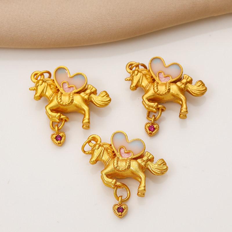 Sand Gold Jingtai Blue Enamel Zodiac Horse Pendant for DIY Bracelets & Necklaces