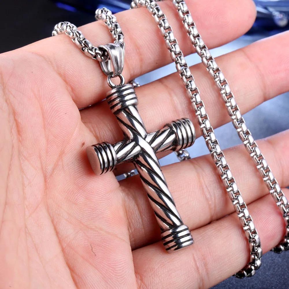 Europe and America Hip-Hop Men's Trendy Stainless Steel Chain Cross Pendant Necklace Punk Rock Style Accessory