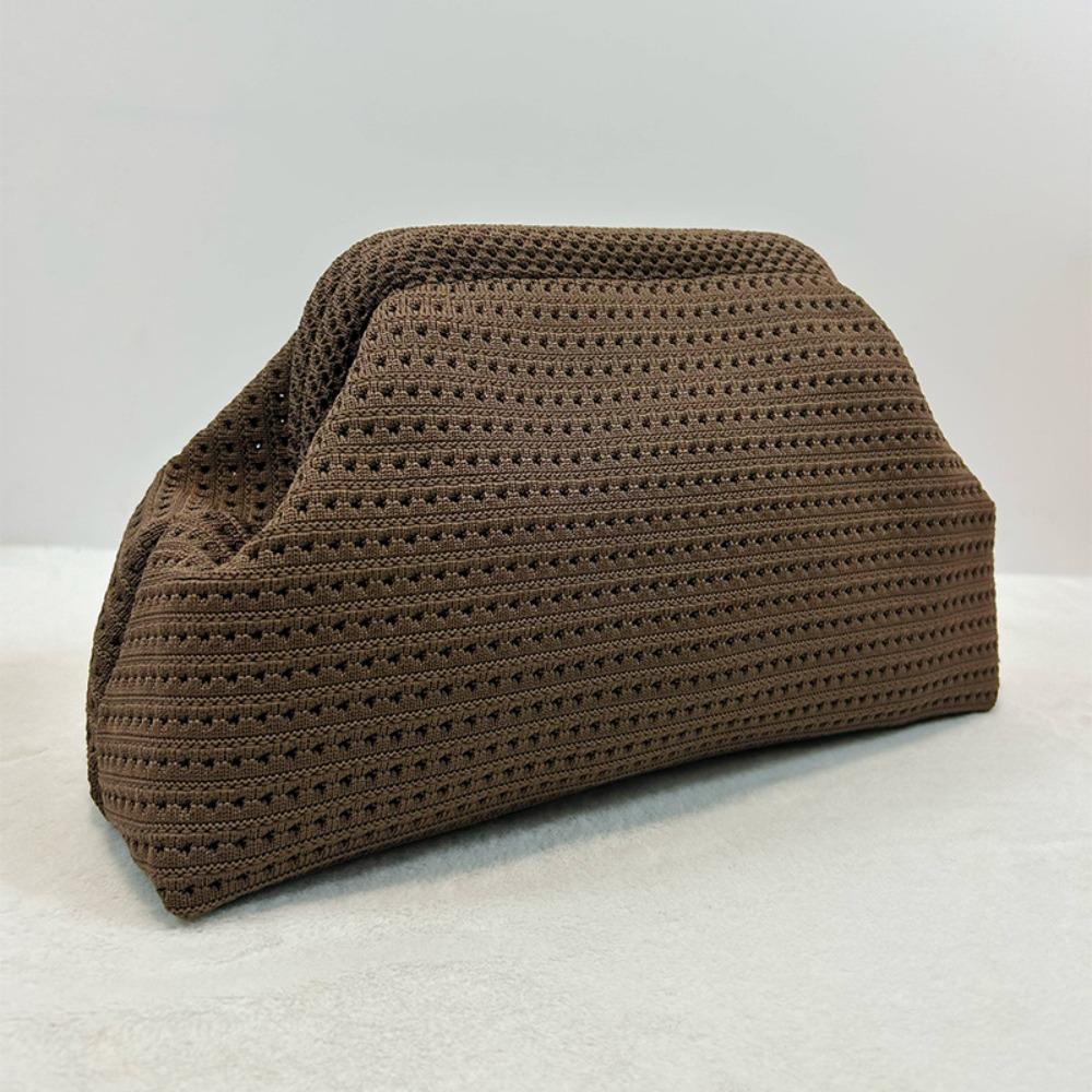 Versatile Solid Color Women Beach Clutch Bag Large Capacity Soft Elastic Crochet Handbag Hollow Out Dumpling Purse Summer Season