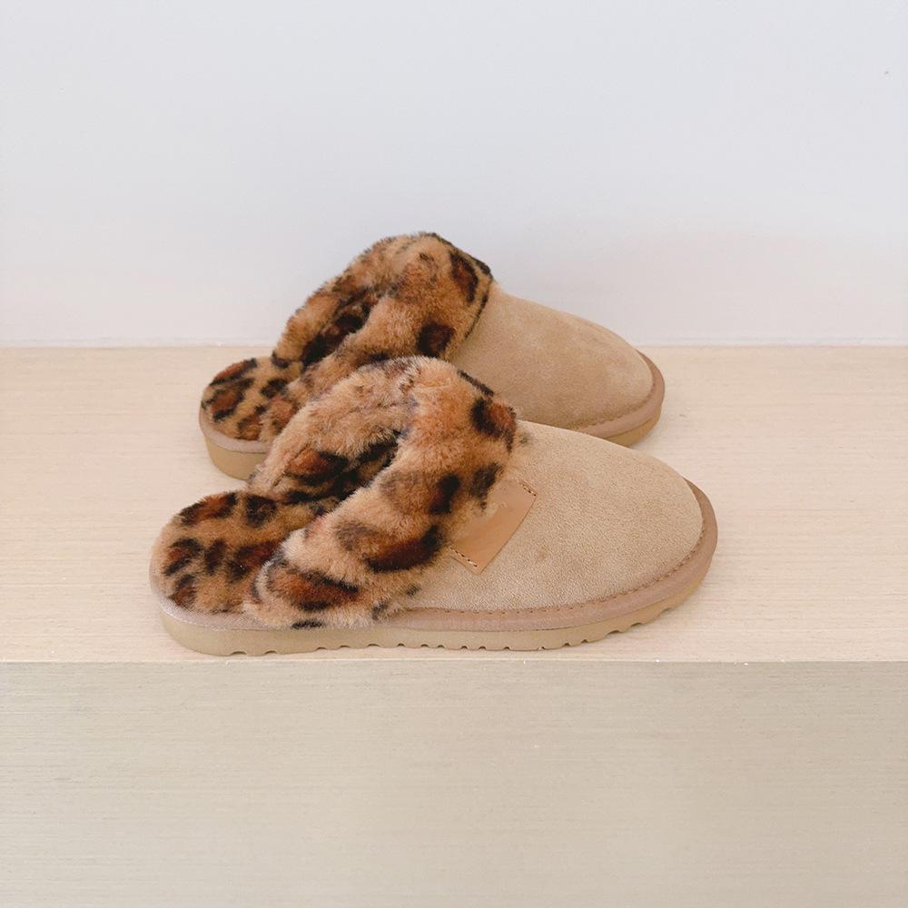 Women's Plus Size Leopard Print Wool Snow Boots - 2024 Winter Flat Low Velvet Warm Slippers