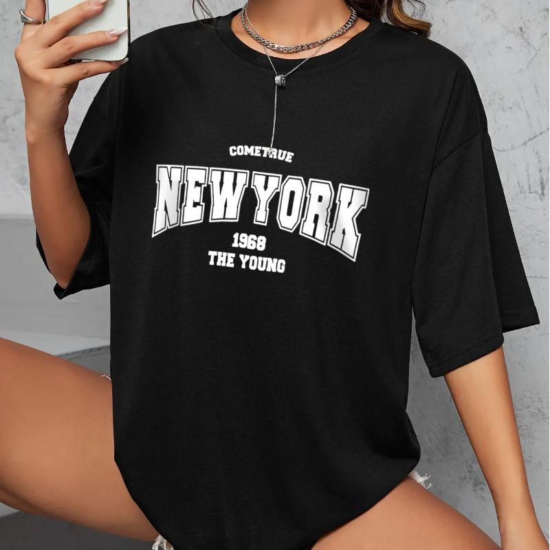 When 1968 The New York Is Young Woman Tshirts Oversize Daily Tshirts Creativity Streettshirt Individual Casual Clothes