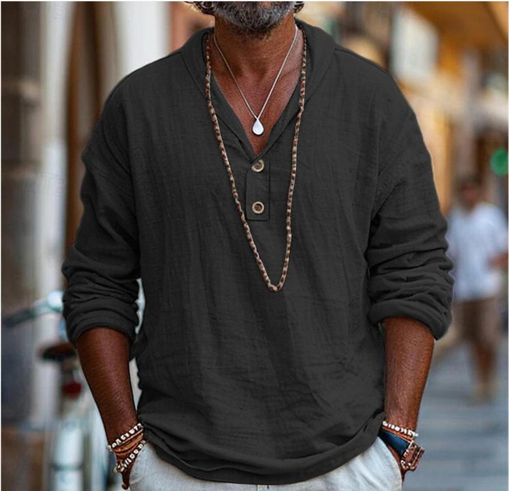 Men's Shirt Daily Summer Long Sleeve Plain Lead Spring and Summer Casual Daily Clothing