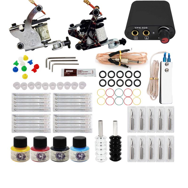 Buy Tattoo Machines Power Box Set 2 Guns Color Inks Supply Needles