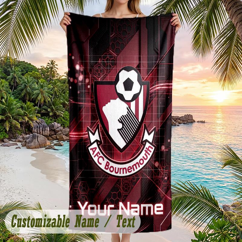Beach Towel Bournemouth Football Print Custom Name Text Soft Towel for Swimming Pool