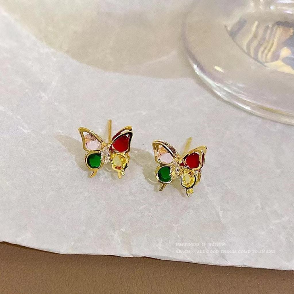 Colored Diamond Butterfly Stud Earrings - Summer Fairy Sweet Style, Fashionable and Exquisite for Women