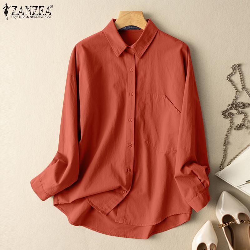 

ZANZEA Повседневная женская блузка с отложным воротником и длинными рукавами