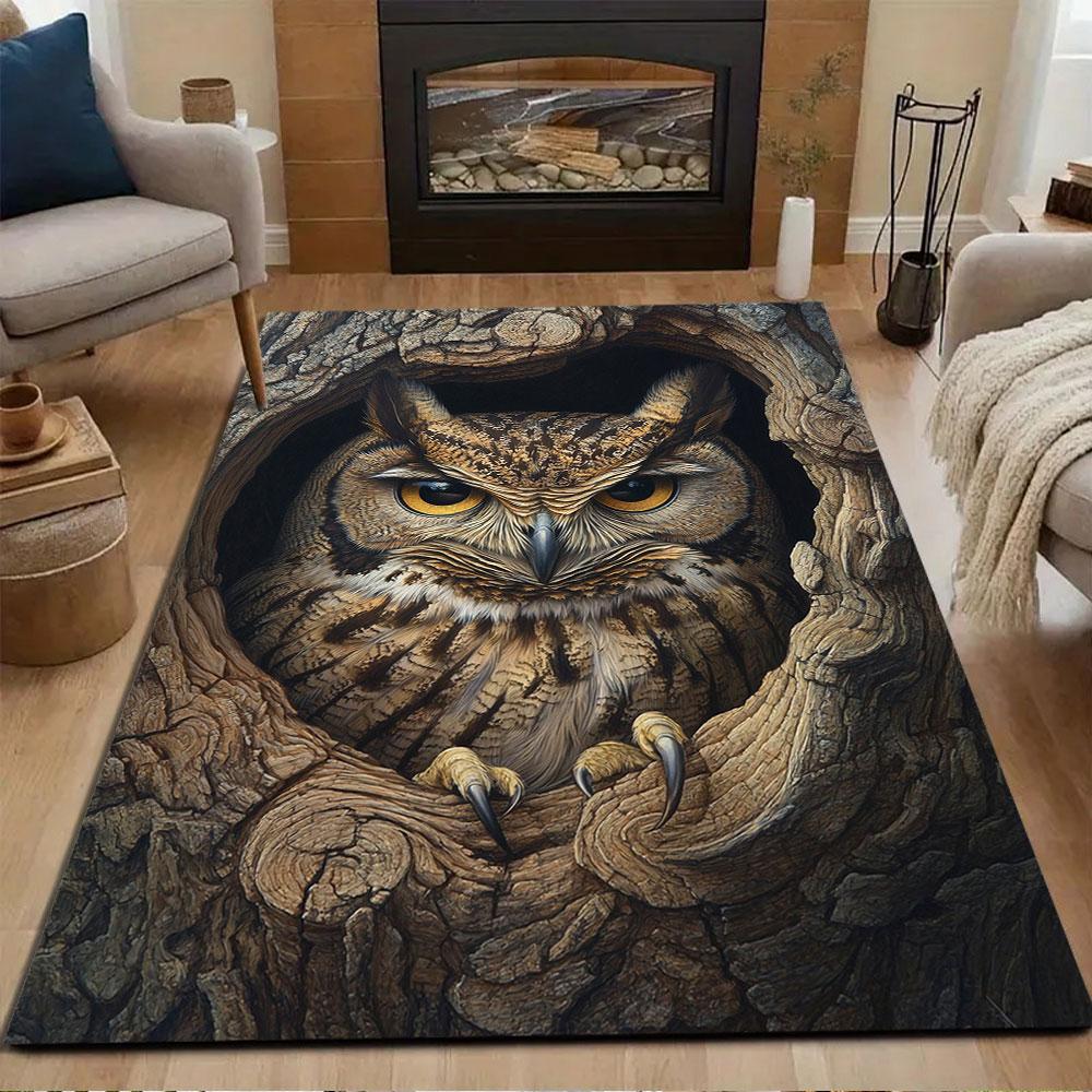 Owl in a Tree Hollow Patterned carpet, non slip mat suitable for living room and bedroom sofas