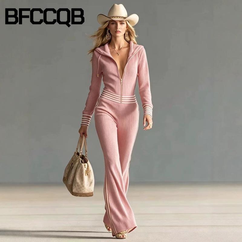 BFCCQB Women's Spring Autumn Fashion Casual Long Sleeve Hooded Jumpsuit