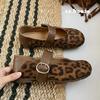 Leopard Print Cashmere Mary Jane Shoes Women's Autumn New Retro Soft-soled Shallow Mouth Single Shoes