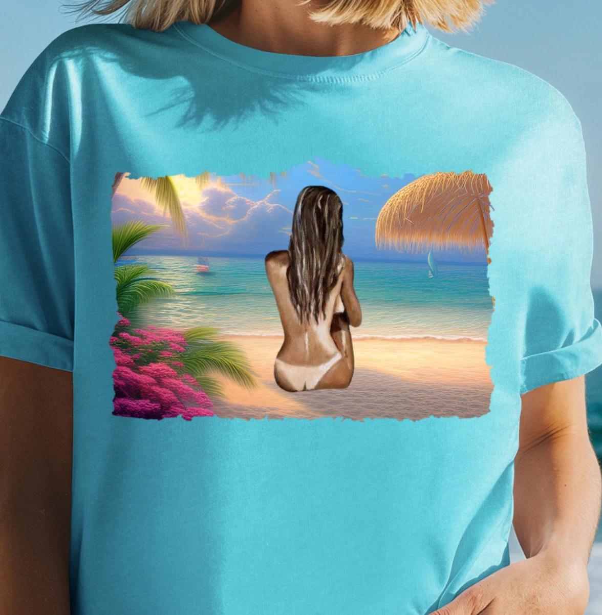 Beach Vibe T-shirt, Vacation Tee, Beach Lover Gift, Tropical Shirt, Naturist Tee 4XL