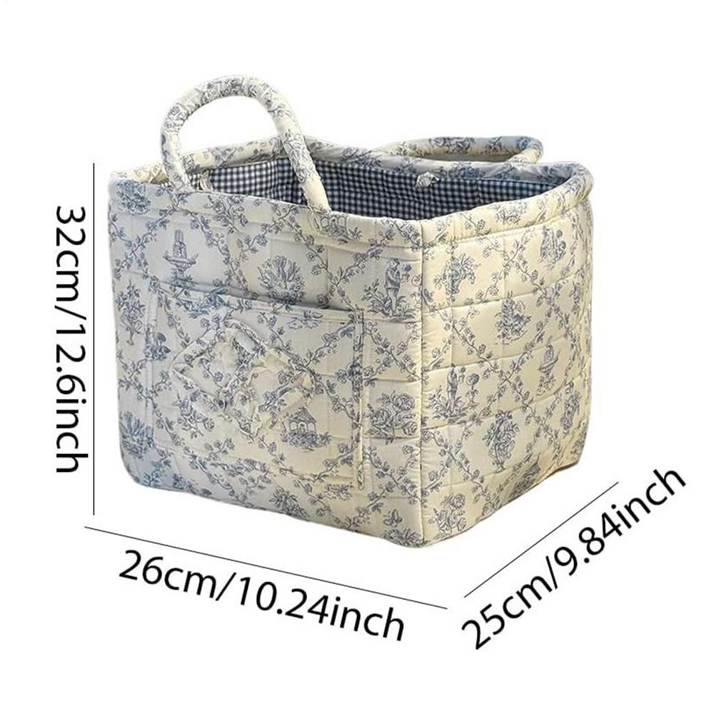 Vintage Floral Organizers Basket With Handle Portable Home Room Foldable Storage Basket For Snack Clothes Toys Storage Basket