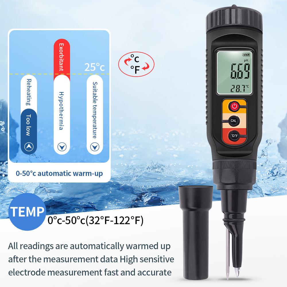 Digital Food PH Meter 0.00~14.00 High Accuracy Temp Acidity Tester for Brewing Fruit Cheese Meat Canning Dough Soil PH Meter