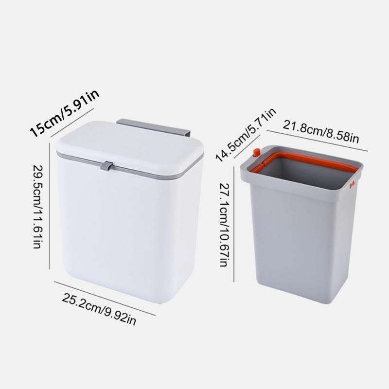 Hanging Kitchen Trash Can with Lid 9L Large Capacity Compost Bin for Under Sink or Countertop