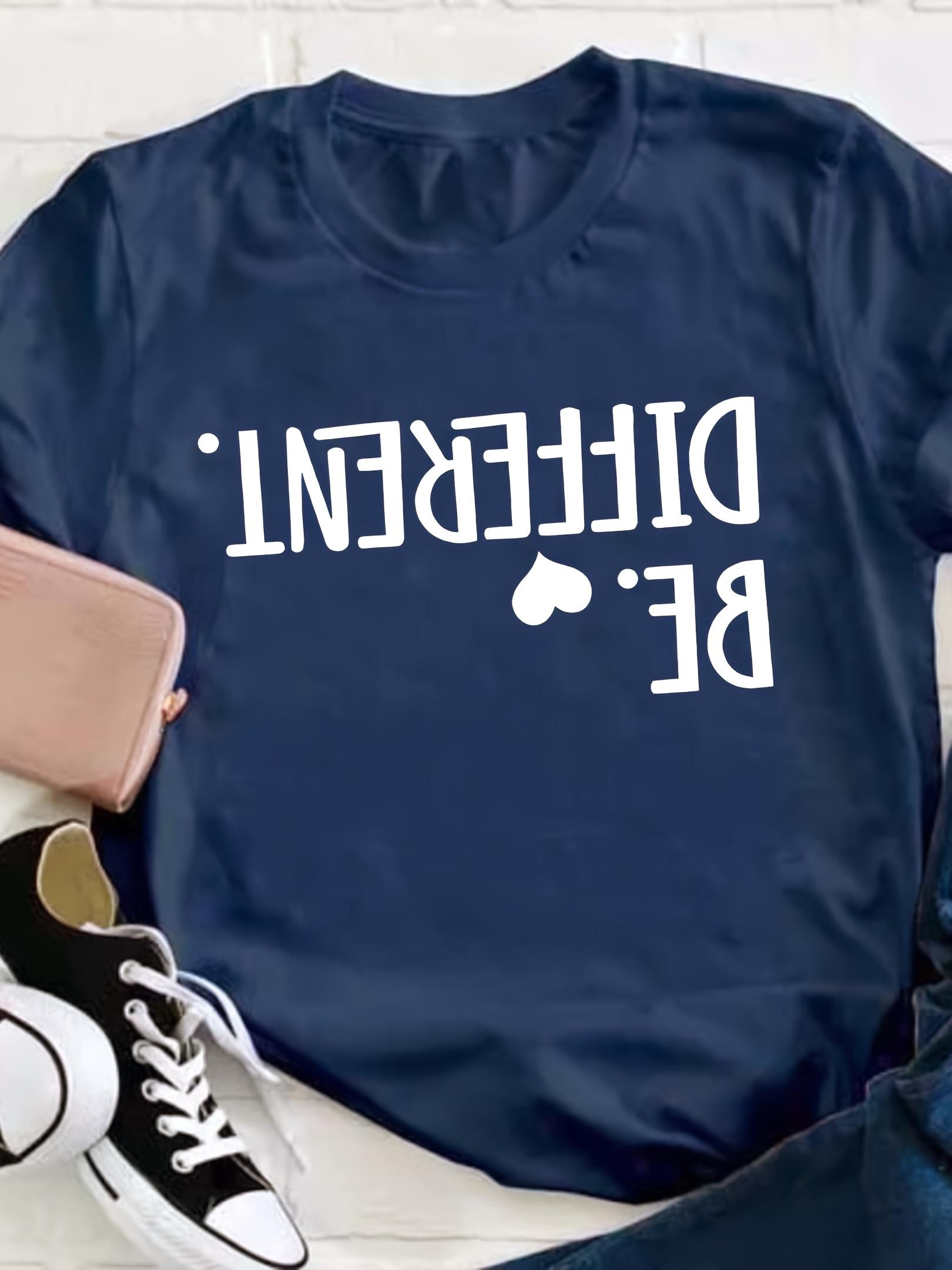 

Women s Casual Be Different Graphic T-Shirt Round Neck Tee with Bold White Letter Print Simple Design elegant casual top 4XL