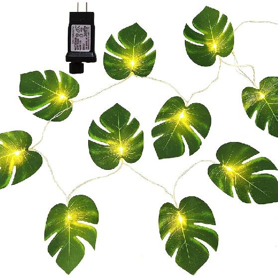 Plug in Monstera Leaf String Lights, 33 Ft 100 LEDs Artificial Palm Leaves Wall Hanging Vine Green Leaf Fairy Lights with Remote Controller for
