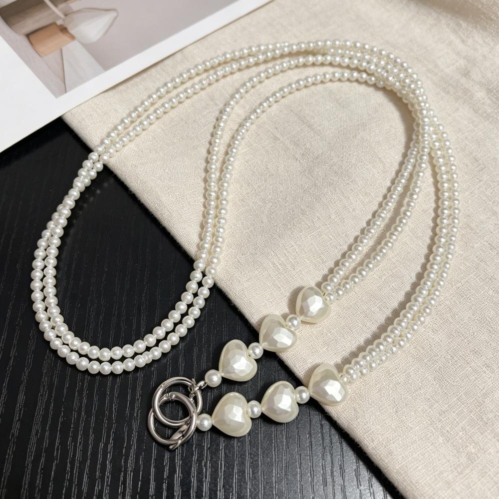Oblique Span Chain Beaded Shoulder Chain Mobile Phone Lanyard Pearl Pendant Mobile Phone Universal