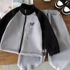 Winter Fleece-Lined Color Block Zip-Up Set for Medium & Large Boys and Girls