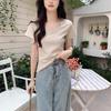 Women's Slimming U-Neck Cotton T-Shirt: Korean Style Short Sleeve Summer 2025 Fashion