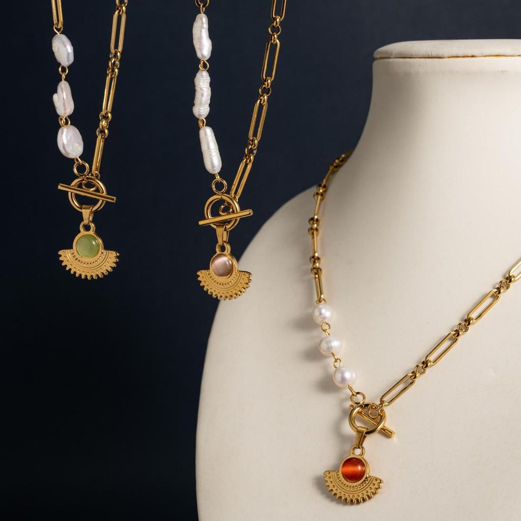18K Gold-Plated Baroque Pearl Cross Necklace - Retro High-End Fashion