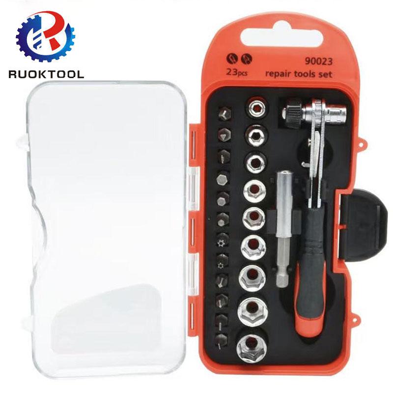 23pcs Household Combination Toolbox Screwdrivers Bit Ratchet Wrench Set for Home (black,23pcs Household Combination Toolbox&23pcs)
