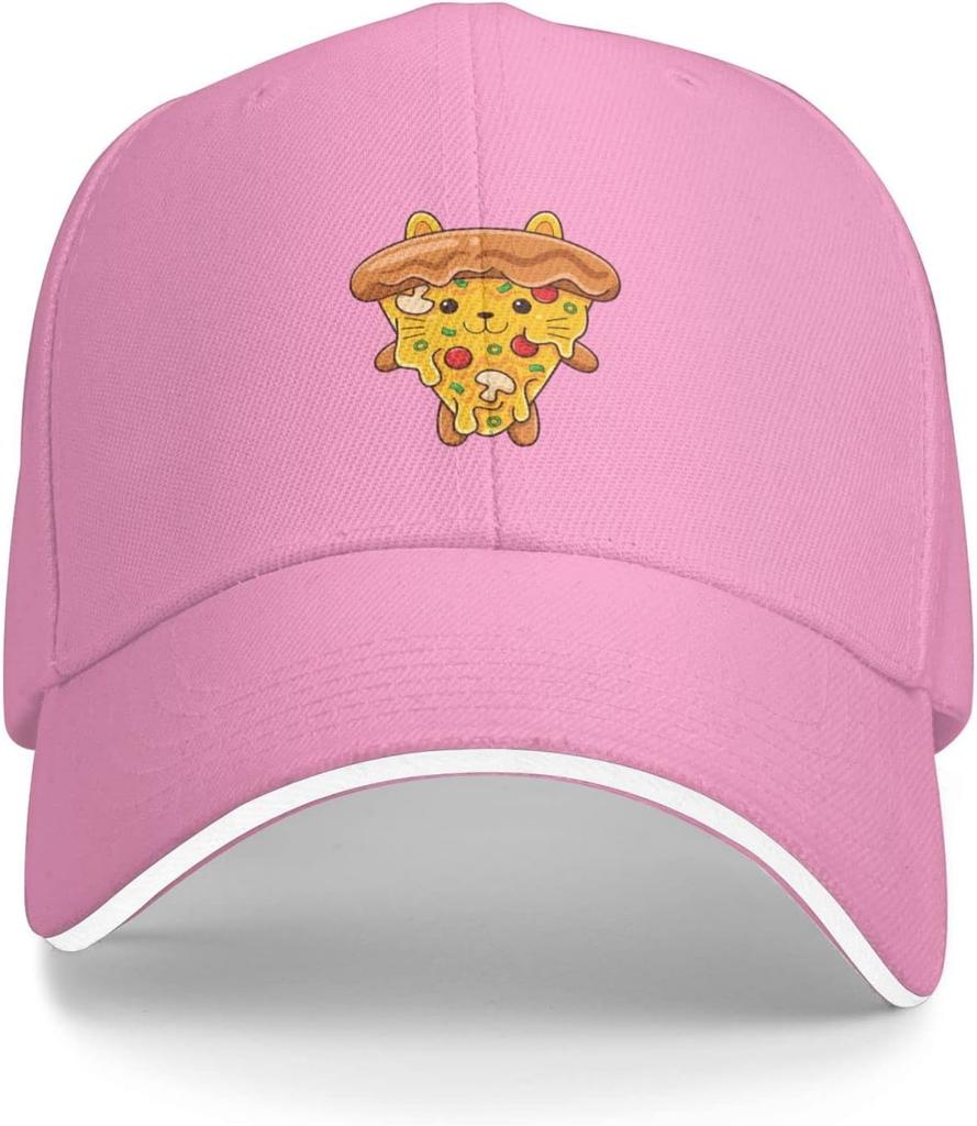 Cute Pizza Cat Embroidered Baseball Cap Polyester Adjustable Sandwich Brim Hat Casual