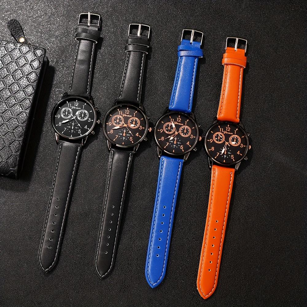 Casual Style Men's Watch Set of 4 - Quartz Movement, Round Dial, Non-Waterproof, Zinc Alloy Case, PU Leather Strap, Versatile Fashion Accessory