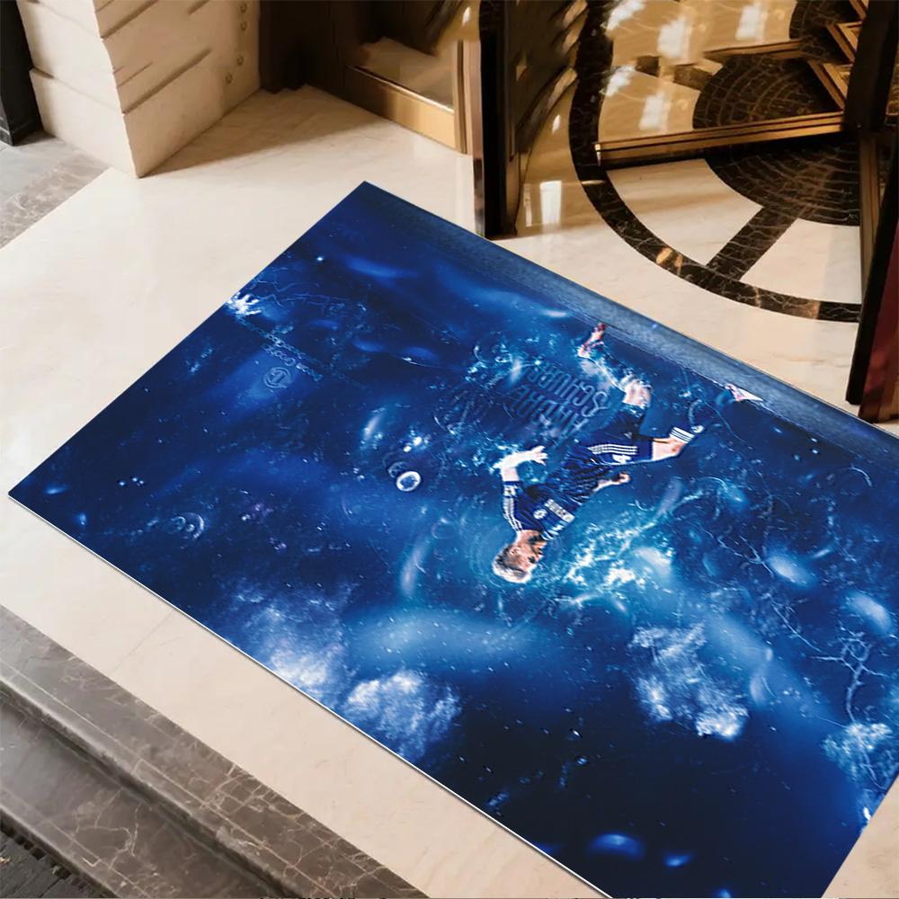 Blue Energy Soccer Player Floor Mat Design for Balcony Living Rooms Game Room Entryway Anti-slip Rug Decorate Offices
